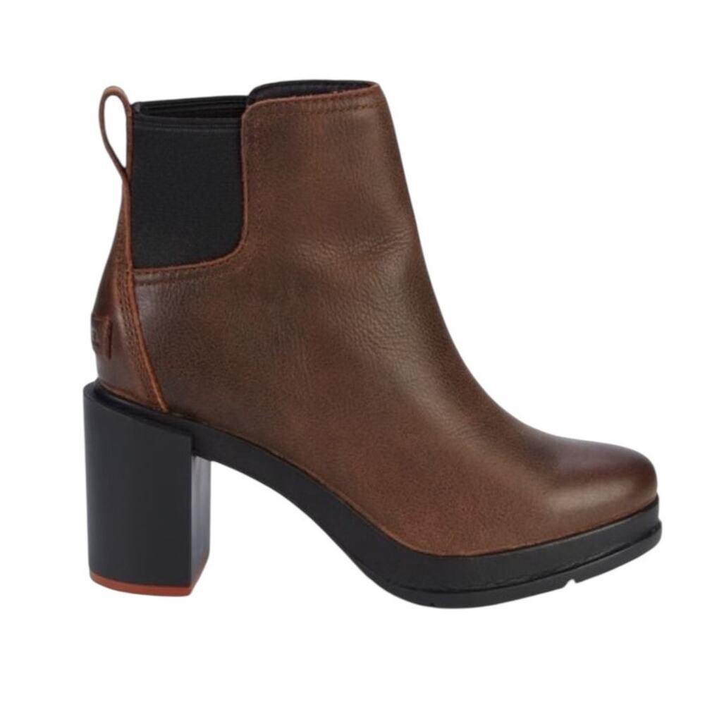 Sorel Blake Chunky Block Heel Brown Leather Chelsea Heeled Boots Size 6.5